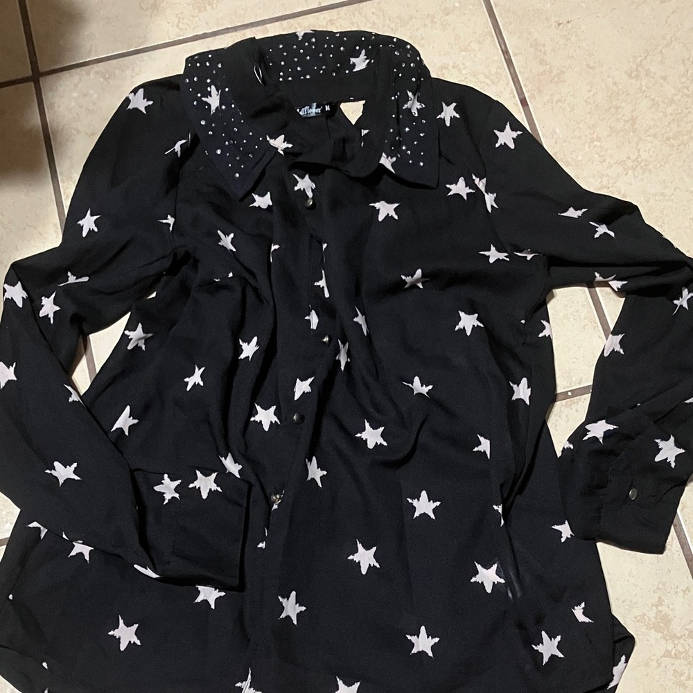 Black Star Print Blouse